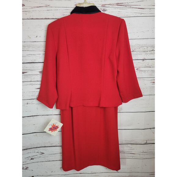 Leslie Belle Red Black Velvet Collar 2-Piece Formal Work Skirt & Jacket Size 8 - Picture 13 of 16
